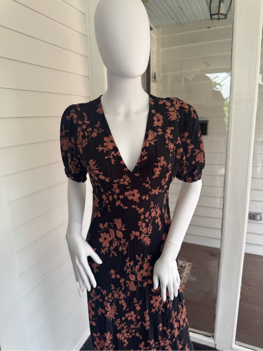 a new day Black Midi Dress with Rust Floral Print and V-Neck - Picture 2 of 4